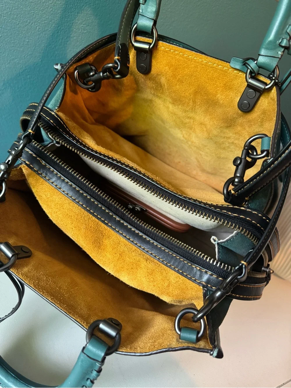 Coach 1941 Rogue with whipstitch handles in teal - Picture 9 of 11